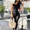 cutout geometric high waist slim fit padded bodystocking hot girl view 3 Cutout Geometric High-Waist Slim Fit Padded Bodystocking - detail