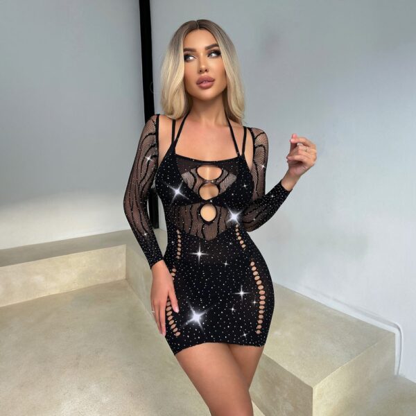 Cutout Striped Rhinestone Bodysuit Bodycon - detail