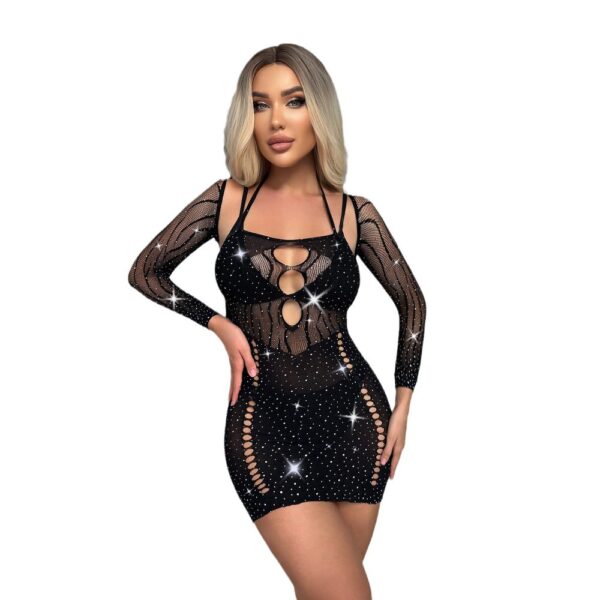 Cutout Striped Rhinestone Bodysuit Bodycon - detail