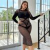 Elegant Plus Size Black Fishnet Cutout Bodystocking European detail 2