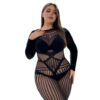 Elegant Plus Size Black Fishnet Cutout Bodystocking European detail 5