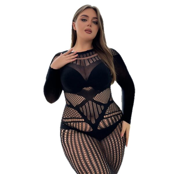 Elegant Plus Size Black Fishnet Cutout Bodystocking European detail 5