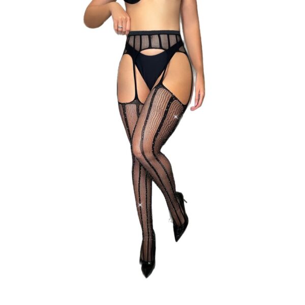 european black rhinestone fishnet garter belt pantyhose high waist view 5 European Black Rhinestone Fishnet Garter Belt Pantyhose High-Waist detail 5