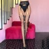 European Crystal Cutout Open-Crotch Sheer Cami Strap Fishnet Tights