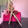 European Crystal Cutout Open-Crotch Sheer Cami Strap Fishnet Tights detail 3