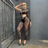 Crystal See-Through Lace Bodystocking Long Sleeve Cutout