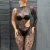 Crystal See-Through Lace Bodystocking Long Sleeve Cutout - detail
