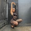Crystal See-Through Lace Bodystocking Long Sleeve Cutout - detail