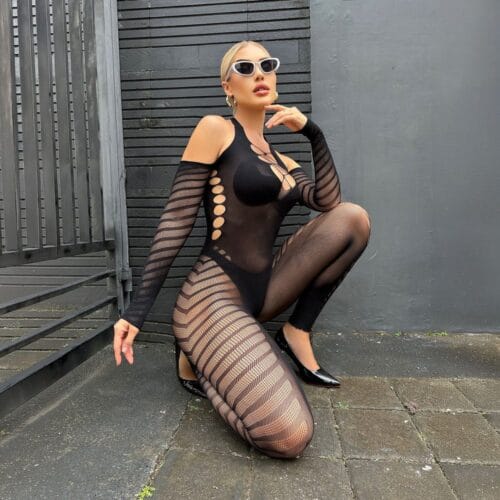 European Cutout Bodystocking See-Through Slimming Hot Girl Lingerie
