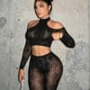 Cutout High-End Set Long Sleeve Top Padded