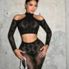 Cutout High-End Set Long Sleeve Top Padded - detail