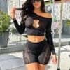european cutout see through 2 piece set long sleeve top high waist gallianse Cutout See-Through 2-Piece Set Long Sleeve Top High-Waist