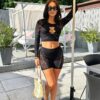 european cutout see through 2 piece set long sleeve top high waist view 4 Cutout See-Through 2-Piece Set Long Sleeve Top High-Waist - detail