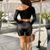 european cutout see through 2 piece set long sleeve top high waist view 5 Cutout See-Through 2-Piece Set Long Sleeve Top High-Waist - detail