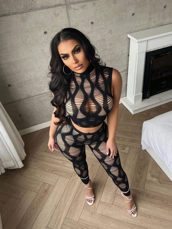 European Cutout See-Through 2-Piece Set Sleeveless High-Neck Bodycon detail 4
