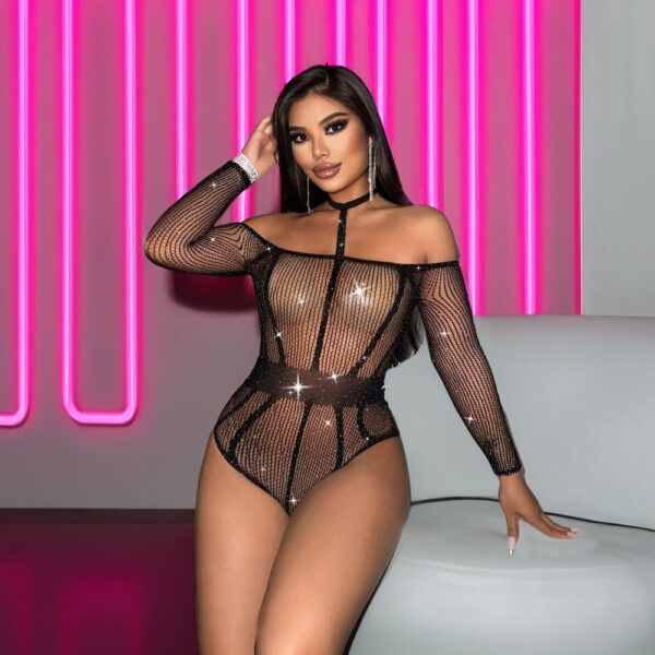 european cutout striped rhinestone lingerie sexy seductive view 2 Cutout Striped Rhinestone Lingerie - detail