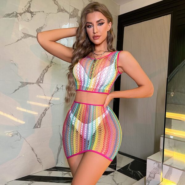 european easy access bikini rainbow 2 piece set fishnet lingerie view 3 Bikini Rainbow 2-Piece Set Fishnet Lingerie - detail