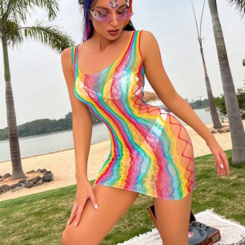 Plus Size Rainbow Striped Lingerie