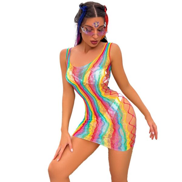 european easy access plus size influencer rainbow striped lingerie view 5 Plus Size Rainbow Striped Lingerie - detail