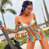 european easy access plus size rainbow striped cutout lingerie view 2 Plus Size Rainbow Striped Cutout Lingerie - detail