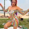 european easy access plus size rainbow striped cutout lingerie view 3 Plus Size Rainbow Striped Cutout Lingerie - detail