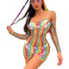 european easy access plus size rainbow striped cutout lingerie view 5 Plus Size Rainbow Striped Cutout Lingerie - detail