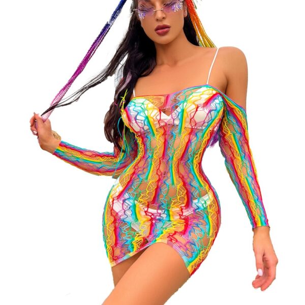 european easy access plus size rainbow striped cutout lingerie view 5 Plus Size Rainbow Striped Cutout Lingerie - detail