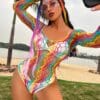 european easy access plus size rainbow striped cutout lingerie gallianse Plus Size Rainbow Striped Cutout Lingerie