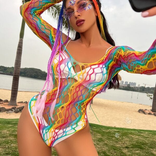 european easy access plus size rainbow striped cutout lingerie gallianse Plus Size Rainbow Striped Cutout Lingerie