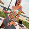 european easy access plus size rainbow striped cutout lingerie view 2 Plus Size Rainbow Striped Cutout Lingerie - detail