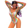 european easy access plus size rainbow striped cutout lingerie view 5 Plus Size Rainbow Striped Cutout Lingerie - detail