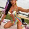 Rainbow Cutout Striped Lingerie Bikini