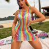 Rainbow Cutout Striped Lingerie Bikini - detail