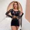 European Influencer Black Striped Sexy Lingerie Cutout detail 2