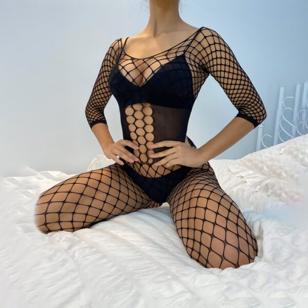 european influencer fishnet open crotch lingerie easy access bodysuit view 2 Fishnet Open-Crotch Lingerie Bodysuit - detail