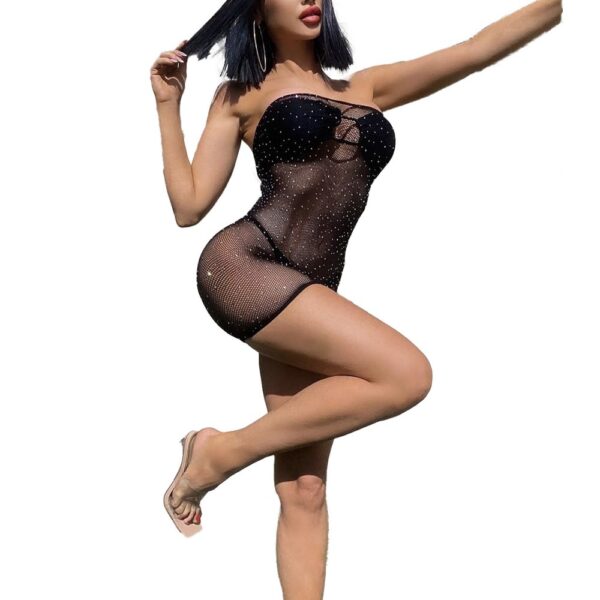 european influencer seductive fishnet bandeau sexy rhinestone view 5 Fishnet Bandeau Rhinestone - detail