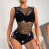 european influencer seductive sexy rhinestone fishnet bodysuit view 3 Rhinestone Fishnet Bodysuit - detail