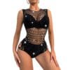 european influencer seductive sexy rhinestone fishnet bodysuit view 5 Rhinestone Fishnet Bodysuit - detail