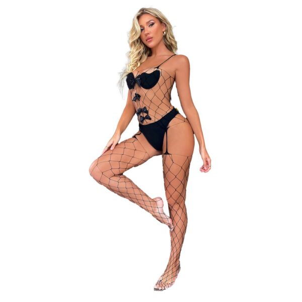 european influencer sexy fishnet bow bodysuit lingerie view 5 Fishnet Bow Bodysuit Lingerie - detail