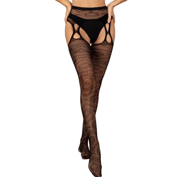european jacquard geometric open crotch fishnet tights pantyhose black view 5 Jacquard Geometric Open-Crotch Fishnet Tights Pantyhose Black - detail