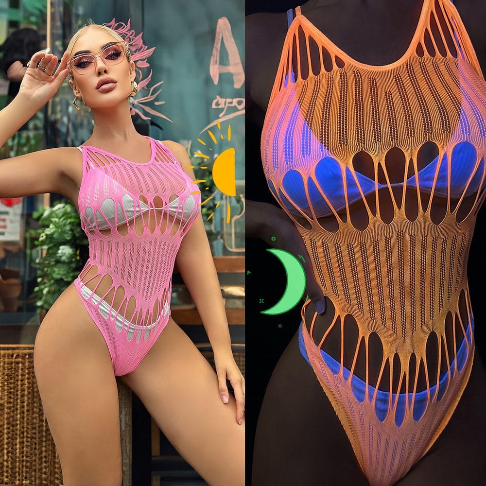 European Neon Glow-In-Dark Cutout Cami Strap Lingerie Sexy