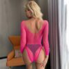 European Neon Red Rhinestone Bikini Lingerie Fishnet detail 4