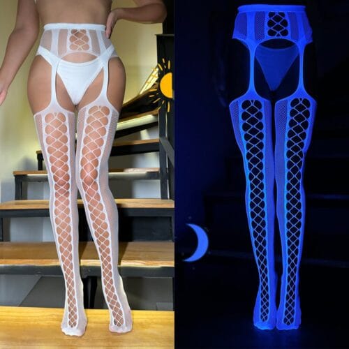 European Open-Crotch Glow-In-Dark Lace Sheer Cami Strap Sexy
