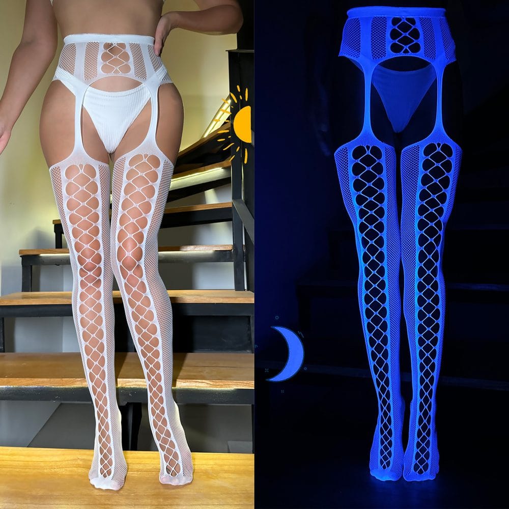European Open-Crotch Glow-In-Dark Lace Sheer Cami Strap Sexy