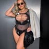 European Plus Size Sexy Crystal Cutout Fishnet Bodystocking