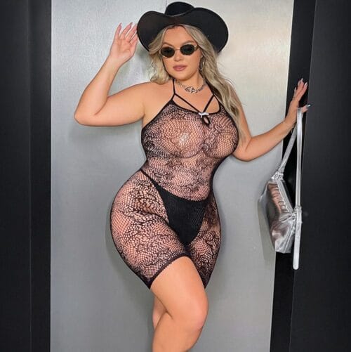 european plus size sexy cutout bow fishnet dress gallianse Plus Size Cutout Bow Fishnet Dress