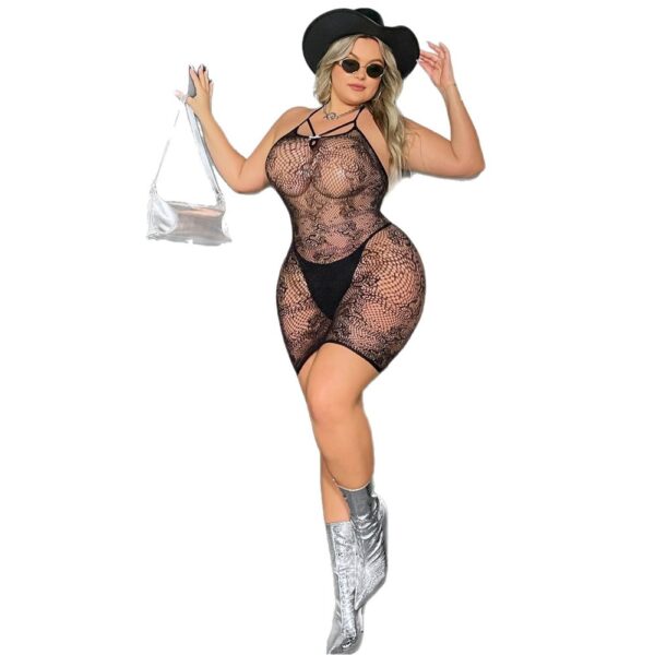 european plus size sexy cutout bow fishnet dress view 5 Plus Size Cutout Bow Fishnet Dress - detail