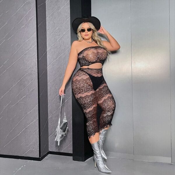 Plus Size Lace Cutout Bandeau See-Through