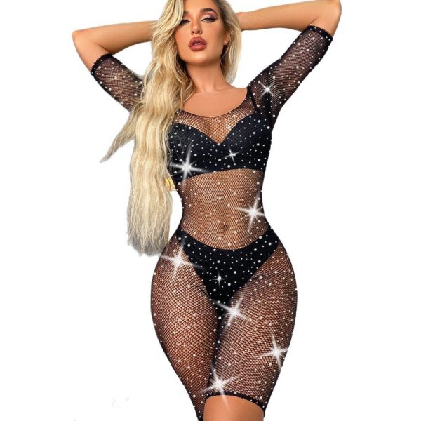 european plus size sexy leopard crystal fishnet cutout view 5 Plus Size Leopard Crystal Fishnet Cutout - detail