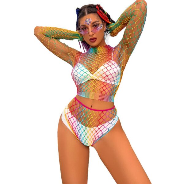 Rainbow Bikini Lingerie High-Neck Fishnet - detail